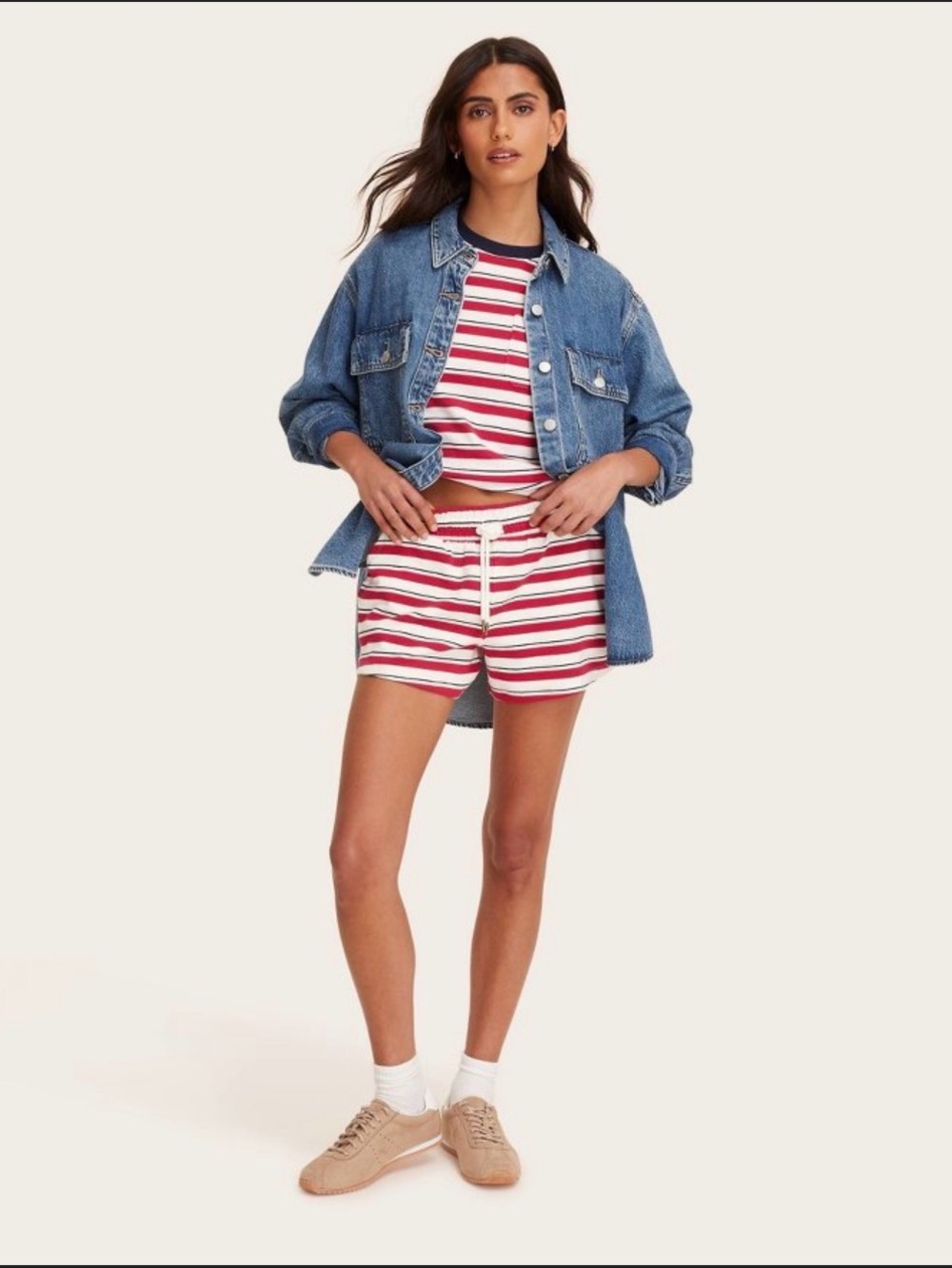 Parke X Target Striped Red & White Athletic Shorts Set Casual Drawstring - Large